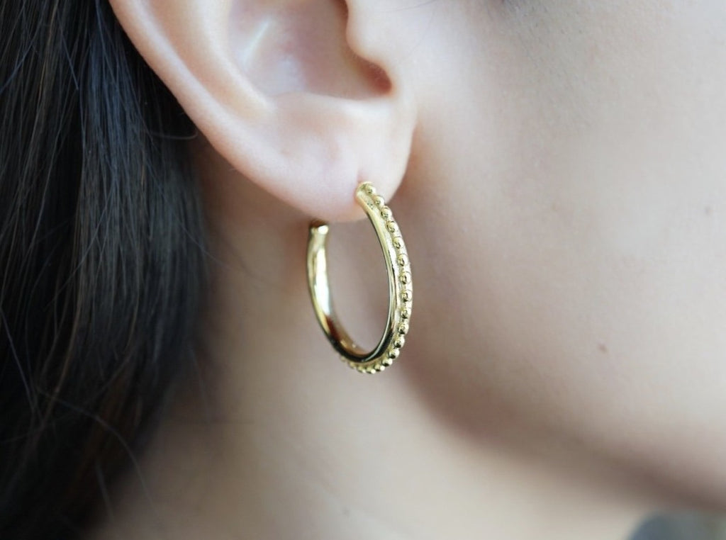 Thick Beaded Gold Hoops