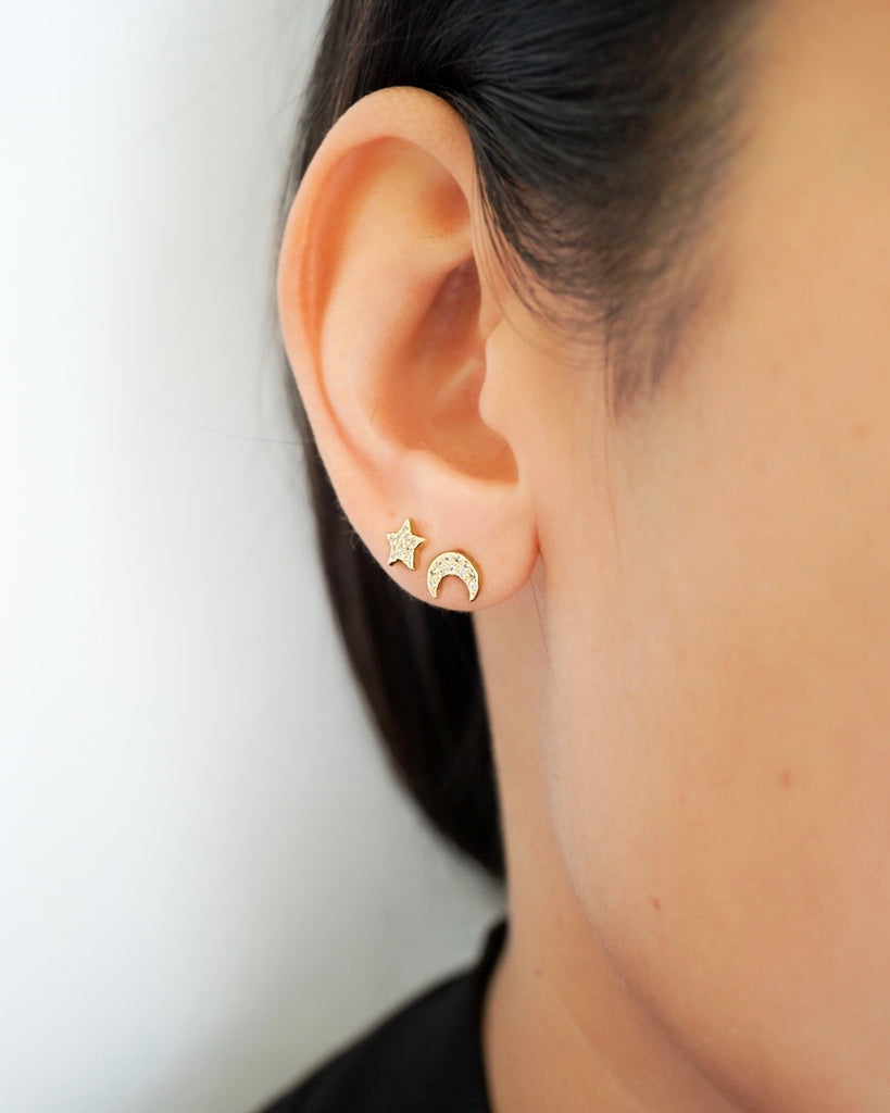Crescent and Star Stud Earrings