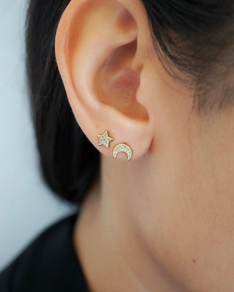 Crescent and Star Stud Earrings