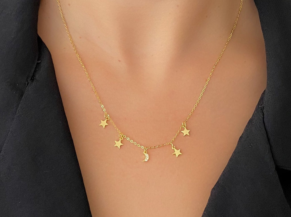 Moon and Stars Dainty Necklace
